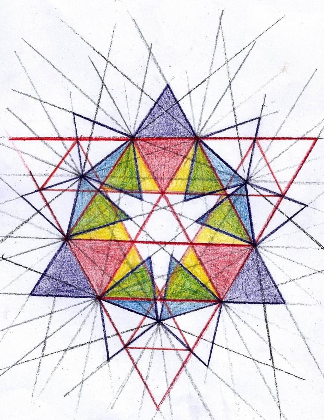 A colored-pencil geometric study of interlocking triangles forming a star